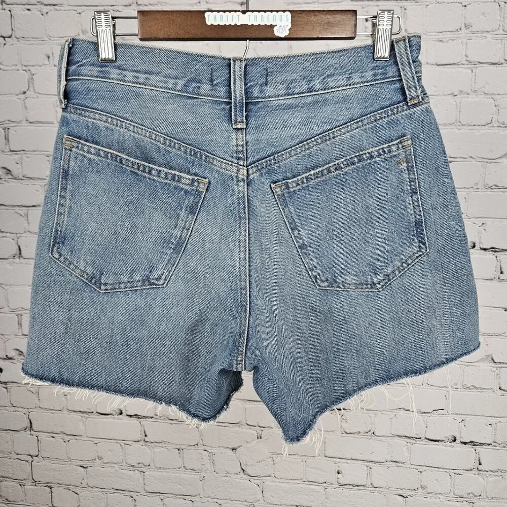 Madewell Blue Relaxed Mid-Length Denim Shorts High Rise Raw Hem 25 (29x5) - Picture 2 of 11